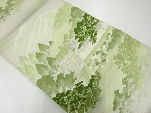 アンティーク　樹木に家屋風景模様織り出し袋帯(材料)